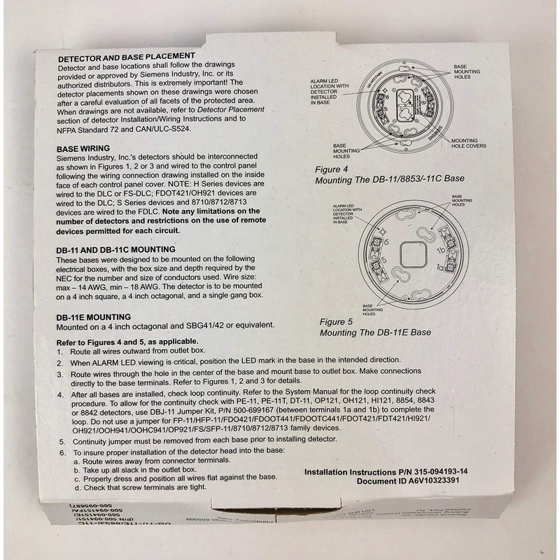SIEMENS DB-11 - Fire Alarm Low Profile Surface Mount Detector
