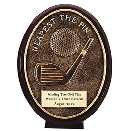 SHOP AWARDS AND GIFTS Customizable 5-1/2 Inch Antique Gold Finish Resin Nearest to The Pin Oval Golf Trophy, Includes Personalization
