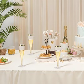 glowserve 36 Pack Plastic Champagne Flutes 6.5 Oz Disposable Champagne Glasses Gold Rim & Glitter Gold Plastic Glass Flute for Wedding Cocktail Elegant and Durable Stemware for Birthday Party Supplies