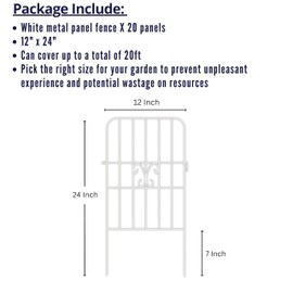 ShopLaLa Garden Fence Animal Barrier (20 Panels) 12in(L) x 24in(H) Rustproof Decorative Border Metal Wire Fencing Butterfly Edging for Landscape Patio Yard Outdoor Decor No Dig, White Fences for Dogs
