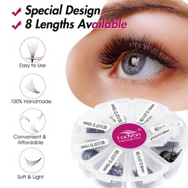 FADVAN Volume Eyelashes, Ready-to-Use Fan Eyelash Extensions, Handmade Pre-Fanned 8D, Pack of 600, 9-16 mm, 0.07 mm, D Curl, Premade Fans Russian Fan Eyelashes Extension (0.07D-8D-916MIX)