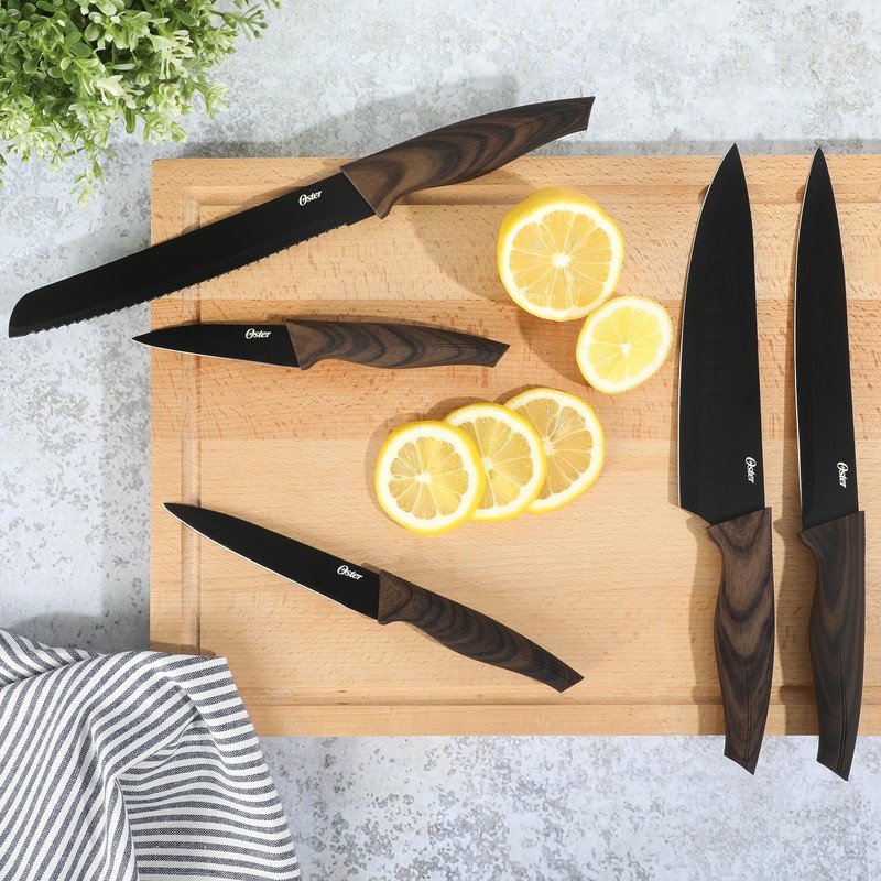 Oster Godfrey 5-Piece Kitchen Cutlery Knife Set w/Black Blade and