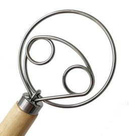 Axpdefi 13 Inch Bread Dough Whisk,Double Eyes Stainless Steel Danish Dough Whisk, Egg Beater with Wooden Handle, Bread Dough Mixer Accessories Tool for Kitchen