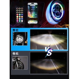 Largoods 7 Inch Headlight, LED Bike, RGB DRL Function, Hi&Lo Switching, 6500K, High Brightness, Waterproof IP67, Bluetooth Control, Round Shape, Black, Universal Use, Easy Installation, Harley Jeep,