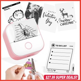 Phomemo T02 Portable Pocket Mini Thermal Printer Photo Inkless Bluetooth Home - 1 Pink Printer+1 Roll Sticker