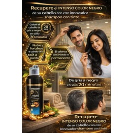 Shampoo Tinte Negro Natural con Argán y Minox, Anticaída, No Obscurece la Piel Ncredible 10min, 450 ml
