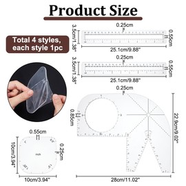 PH PandaHall 4 Stück Vorlagen Zur Herstellung von Boxy Bags Klare Tasche Vorlage Notion Acryl Quilting Vorlagen Reißverschluss Vorlage Für Anfänger Curve Bag Zip Tasche