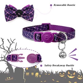 azuza Breakaway Cat Collar with Bell, 2 Pack Safety Buckle Kitten Collars with Bowtie
