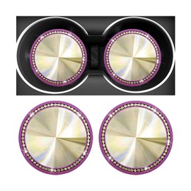 FALVFUN Bling Car Cup Holder Coaster, 2PCS Crystal Rhinestone CD Pattern Anti Slip Vehicle Insert Cup Pads, Shockproof Auto Interior Decorative Accessories, Universal for SUV RV Truck (Purple)
