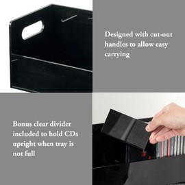 MyGift Modern Premium Black Acrylic Stackable CD Holder Racks with Cutout Carrying Handles, Compact Disc Jewel Case Display Crates, Media Storage Organizers, Set of 2