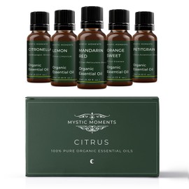 Mystic Moments | Citrus Organic Essential Oil Gift Starter Pack 5x10ml | Citronella, Lemon, Mandarin Red, Orange Sweet, Petitgrain | Perfect as a Gift