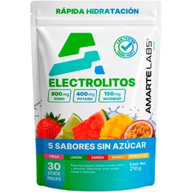 AMARTE LABS Electrolitos en Polvo Sin Azúcar, 5 Sabores, 30 Sobres