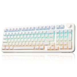 YUNZII X98 QMK/VIA Teclado mecánico inalámbrico con perilla, teclas Jelly Keycaps Hot Swap Gaming Keyboard, BT5.0/USB-C/2.4GHz, interruptores prelubricados Montaje de junta RGB para Wins/Mac (blanco