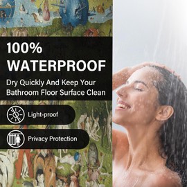 KAIRA Classic Art Shower Curtain A Garden of Earthly Delights 72 x 72 Sophisticated Polyester Fabric, Hooks Provided