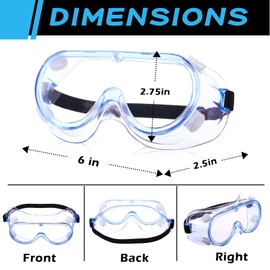 Yunsailing 30 Pack Protective Safety Goggles Clear Lab Goggles Over Glasses Anti Fog Eye Protection Goggles for Men Women(Clear Blue)
