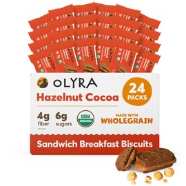 Olyra Hazelnut Cocoa Sandwich Breakfast Biscuits, Healthy Snacks for Adults and Kids, Low Sugar, High Fiber, Organic Vegan Cookies, with Ancient Greek Grains, USDA Certified Organic, Non GMO, 24 Packs