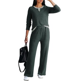 Dokotoo Two Piece Sets for Women Outfits Casual Trendy Crewneck Womens Sweatshirts Comfy Lounge Wide Leg Pants Tracksuit Workout Plus Size Fall Fashion 2025 With Pocket Green X-Large