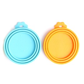 Comtim Pet Food Can Cover Silicone Can Lids for Dog and Cat Food(Universal Size,One fit 3 Standard Size Food Cans) (Blue/Orange)