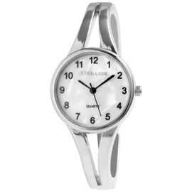 Excellanc Women's Clasp Watch Metal Bangle Mother of Pearl Dial Length 18cm Quartz Wrist Watch Gift for Women, Silver, Elegant/Luxurious