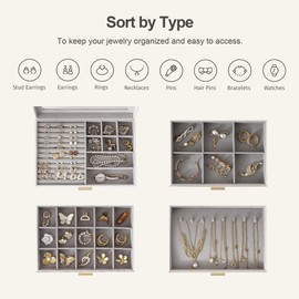 BIQI MUSSE Jewelry Box with Clear Lid, 4-Layer Jewelry Organizer, 3 Drawers Large Capacity for Necklace Earrings Rings Storage, Gift for Women, Cream White