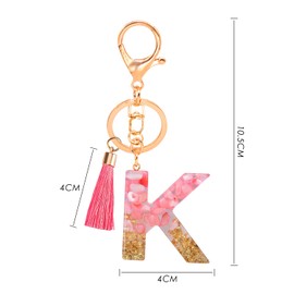 2 Pieces "k" Letter Keychain with Tassel Keychain Lobster Clasp Resin Key Chain Girls Bag Charm Accessories Suitable for Purse Handbag (Pink-Green), Pink, Green