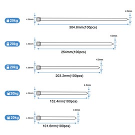 500 Pcs Cable Ties 100+150+200+252+300mm Binding Ties Inselock Durable Strong Tie Wrap, Weather Resistant, Heat Resistant, PP Plastic, Assorted, Thick, Long, Black, UV Resistant, Long, Outdoor Use,