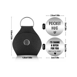 Funny Best Friends Pocket Hug, Birthday gifts for her,Friendship Keychain,bff gift w/Leather Case Keychain #PH61, Silver, Small