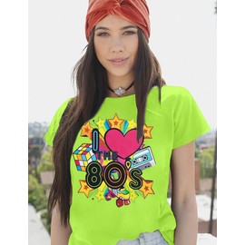 ASTANFY 80s Workout Costume Outfit for Women I Love The 80's T-Shirt 80s Outfit Hip Hop Party Tee Birthday Theme Party Gift Green