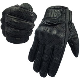 Goatskin Leather Motorcycle Motorbike Racing Gloves Touchscreen Vented Knuckle Shell Protection (Black Perforated, XX-Large)