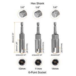 sourcing map 3pcs Hex Nut Driver Drill Bit Set 10mm 11mm 14mm 6-Points Socket 1/4" Hex Shank Nut Setter CR-V Steel Quick-Change Nut for Power Drills Impact Drivers