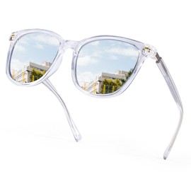 SIPHEW Retro Square Sunglasses for Women|Lightweight Fashion Sunglasses 100% UV400 Protection|Polarized Mirrored Shade (S15-clearsliver, Grey)