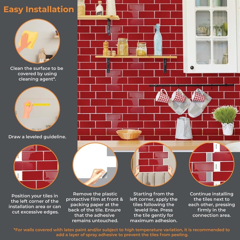 WALPLUS 3D Tile Stickers Peel and Stick Backsplash Splashback Decals
