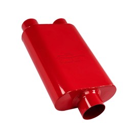 ALFLOW Muffler Deep Performance Tone,Aluminized Steel Exhaust Muffler with Aggressive Sound,2 Chamber Universal Muffler Resonator for Cars,Trucks,Red(2.5'' Center IN /2.5'' Dual OUT)