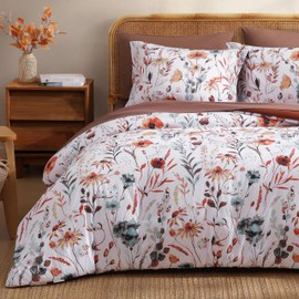 CASAAGUSTO Full Comforter Set, 7 PCS White Floral Comforter Set with Flowers Leaves Pattern, Soft Seersucker Design All Season Full Size Bedding Set(80"X90")