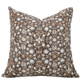 Fabritual Handmade Block Print Duck Canvas 16X16 Throw Vintage Pillowcase Cushion Cover with Zipper for Sofa, Couch and Bed, Outdoor, Fall Decoration, Boho Home Décor, Mahalaxmi, Brown