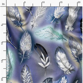 Soimoi Purple Rayon Fabric Leaves & Feather Print Fabric by The Yard 56 Inch Wide