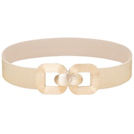 Initlove Women Wide Stretchy Belt Elastic Waistband Gold Buckle Waist Belt for Dresses Bling Beige Gold 65 CM