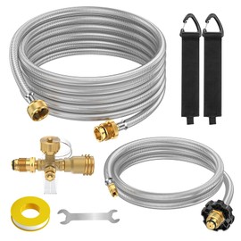 Extend a Stay RV Propane Kit, Propane Gas Brass Tee Adapter with 4 Port for RV or Motorhome, with 5 ft and 12 ft Stainless Steel Propane Hoses for Connecting Auxiliary Propane Bottles or Appliances