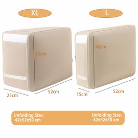 Ultra Space Saving Self Compression Storage Bags, Compression Packing Cubes, Large Clothes Storage Organiser bag with Zips Clear Window for Bedding, Moving, Duvet (Beige, L+XL)