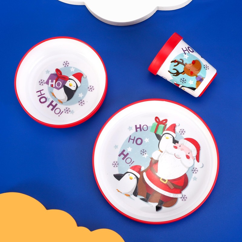 Christmas Xmas 3pcs Reusable Bicolor Premium Kids Dinner Tableware Set