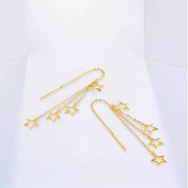 Unbranded 18K Gold Hollow Stars Pull Though Threader Earrings Stainless Steel Elegant PE9