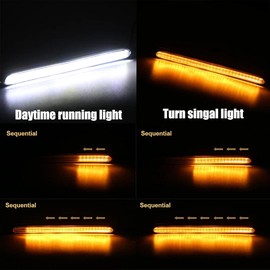 YSY Led Car DRL Daytime Running Lights Strip Waterproof 12V Auto Headlight Sequential Turn Signal Yellow Flow Day Light Universal 2Pcs (23.5CM, white and yellow)