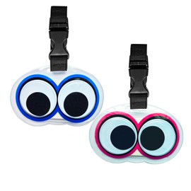 2PCS Luggage Tag for Suitcases, Funny Wiggle Eyes Suitcase Tags PE Plastic Secure Suitcase Labels for Travel, Baggage Name Labels Suitcases ID Tags Handbag Tag for Men Women Girls Boys, Pink/Blue