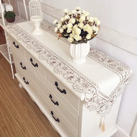 Arzoe Embroidered Lace Table Runner Elegant Vintage Mantel Scarf Dresser Scarves Cabinet Dining Room Table Decoration (Brown, 16 × 96 Inch)