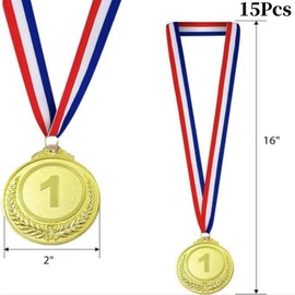 Jindizi Metal Award Medals with Neck Ribbon, 15PCS 1st, 2nd, 3rd Award Medals,2 Inches Winner Medals Gold Silver Bronze Prizes with Red White Blue Neck Ribbon for Competitions Awards Party Decorations