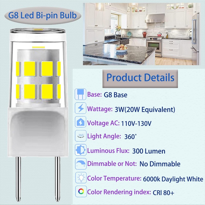 (10Pack)G8 Led Bulbs,T4 3W Replacement for 20-25W Halogen Bulb,Daylight White