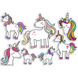 Sheet of 7: Rainbow Unicorns Stickers (Pink and Purple Decals for Girls, Parties, Notebooks Scrpabooking)