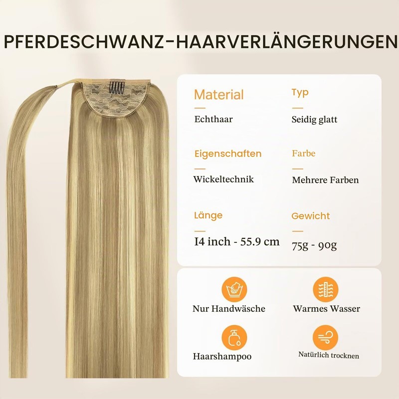 DOORES Ponytail Hairpiece, Light Blonde Highlights Golden Blonde, 35 cm,