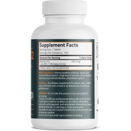 Bronson Vitamin K2 MK-7 100 MCG, K2 as MK7 Menaquinone, Bone Support Non-Gmo, 120 Tablet