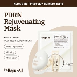 Dr.Reju-All Advanced PDRN Rejuvenating Mask - Face & Neck Korean Sheet Mask with 1,200 ppm PDRN, Collagen & Copper Peptides - Hydrating & Soothing, Sk